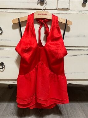 bebe Red Satin Halter Tie-Back Camisole